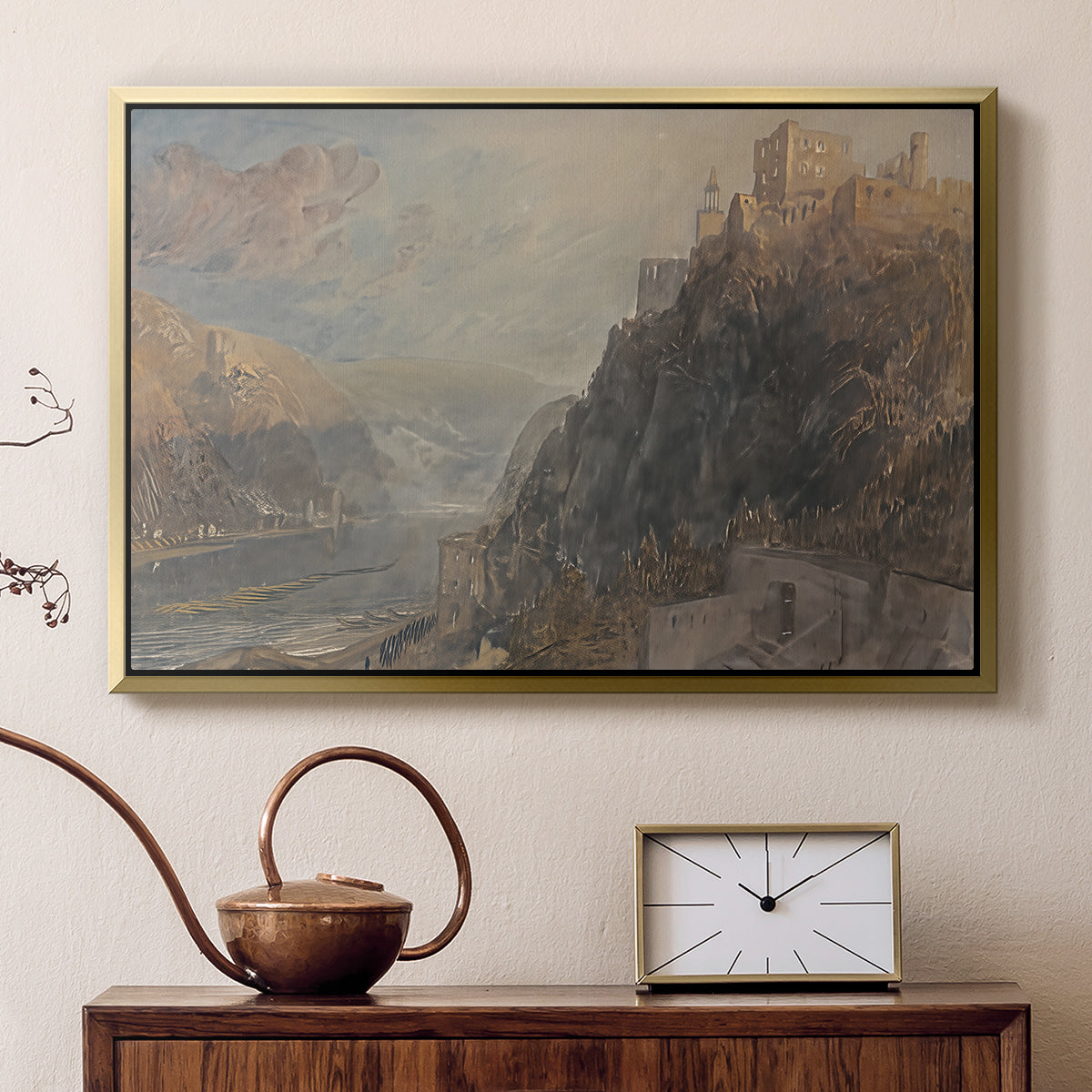 Rheinfels Looking to Katz and Gourhausen, 1817 - Floater Framed Canvas Print