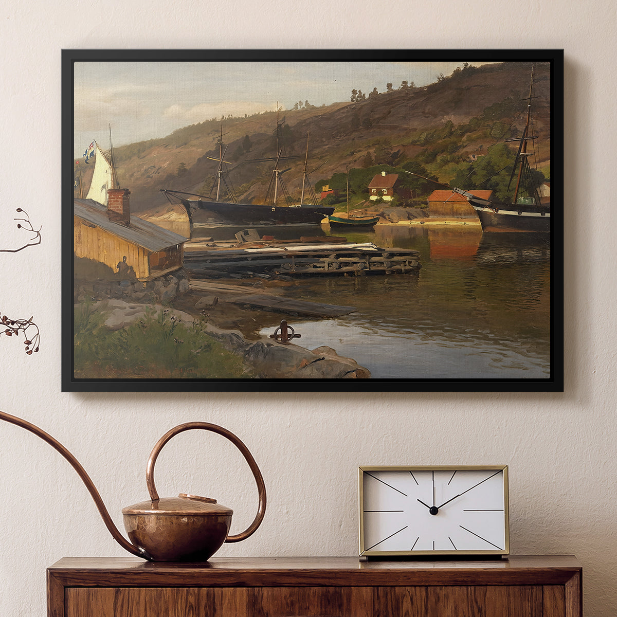 Landingsbrygge Husvik, Drøbak, 1875 - Floater Framed Canvas Print