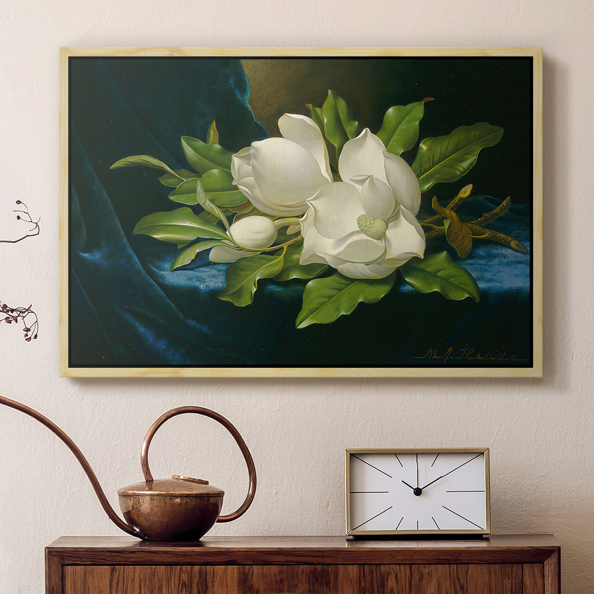Giant Magnolias on a Blue Velvet Cloth, c. 1890 - Floater Framed Canvas Print