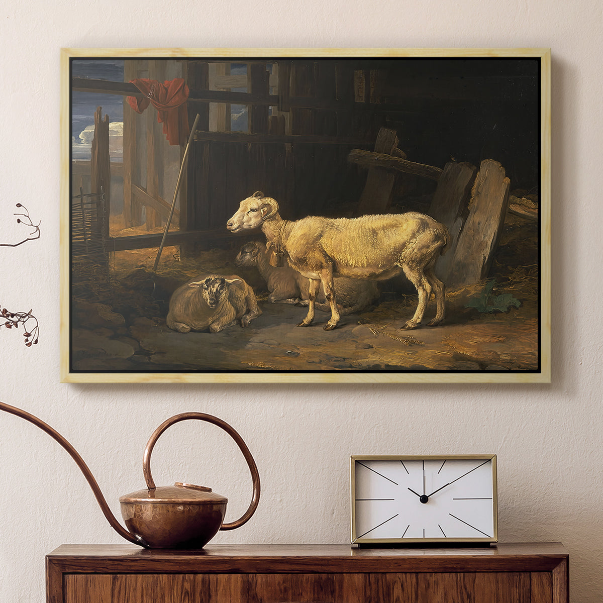 Sheep in a Stable, 1810 - Floater Framed Canvas Print