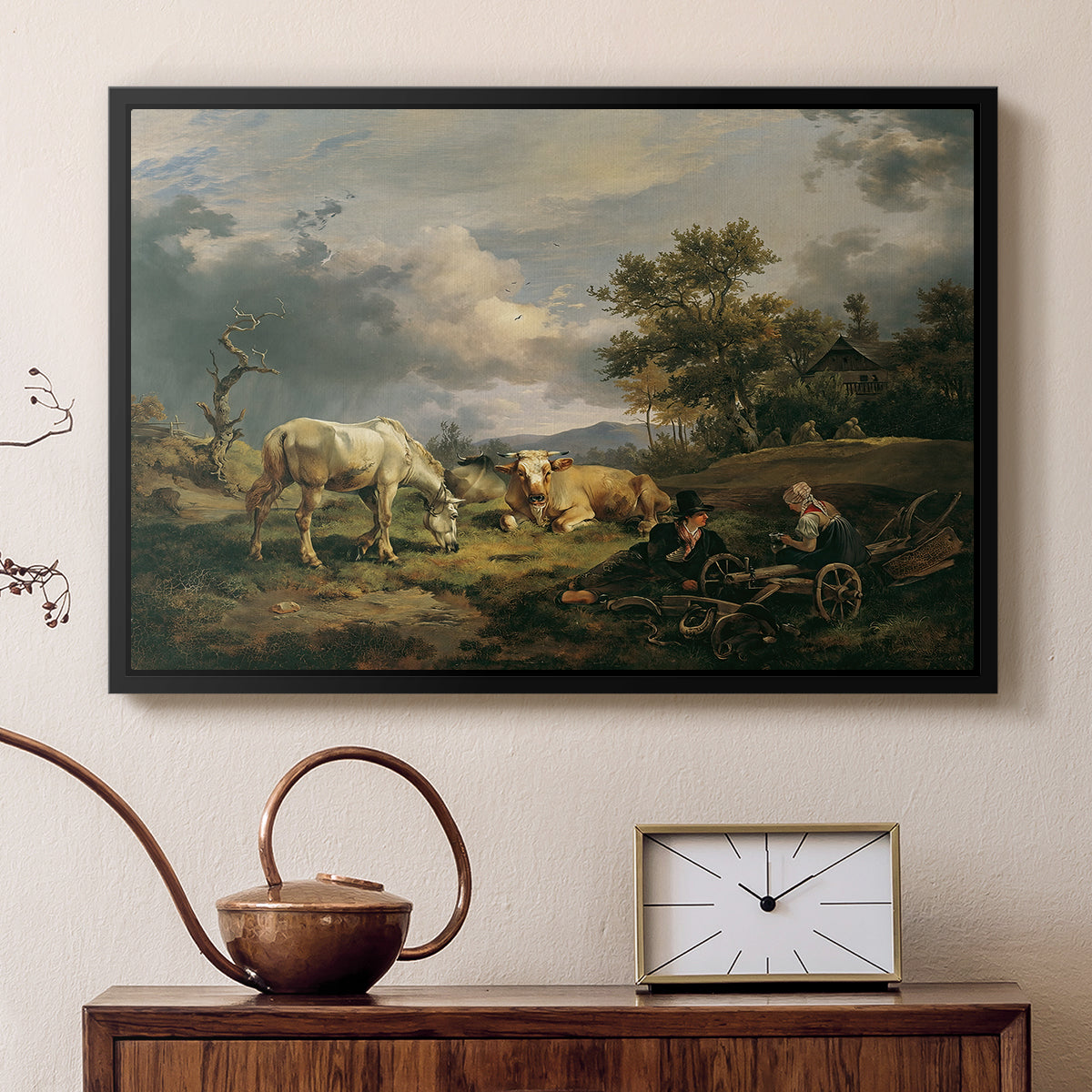 Young Peasant Couple Resting in the Field, 1829 - Floater Framed Canvas Print