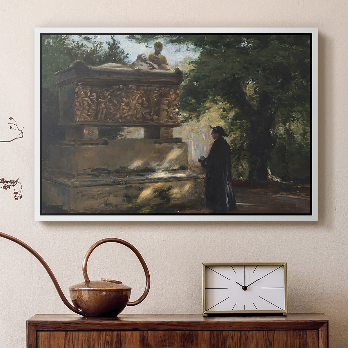 A Catholic Priest in Front of a Sarcophagus, c. 1857 - Floater Framed Canvas Print