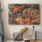 Canvas art print detailing a symbolic representation of motion and seasonal change, displayed in a softly lit workspace setting