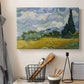 Canvas art print detailing a stylized field composition with bold contrasts, displayed in a softly lit workspace setting