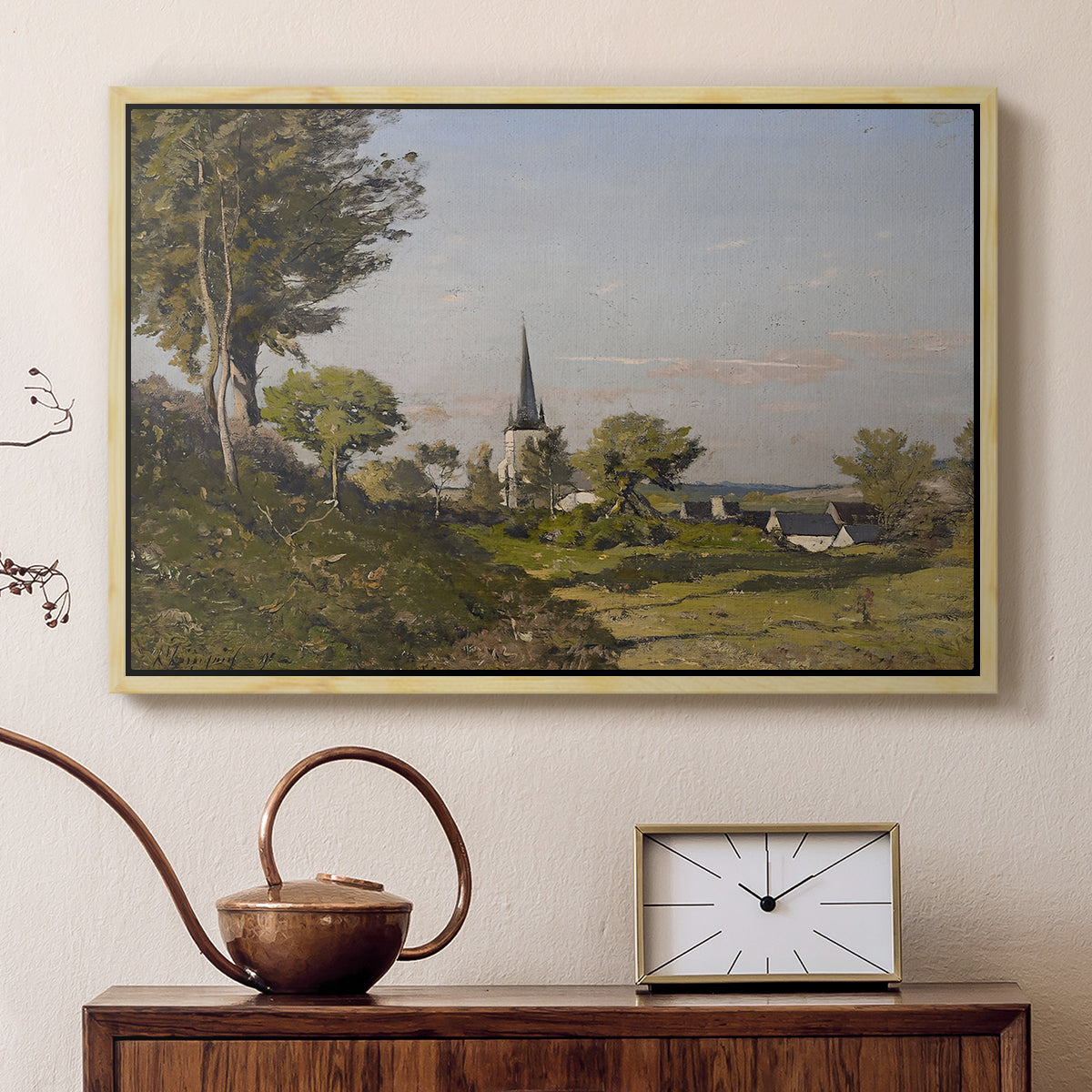 Village Landscape with Church, 1891 - Floater Framed Canvas Print