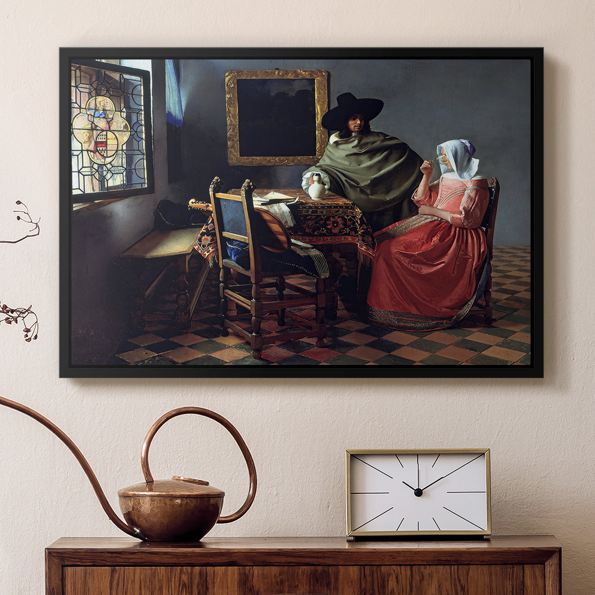 The Glass of Wine, c. 1660 - Floater Framed Canvas Print
