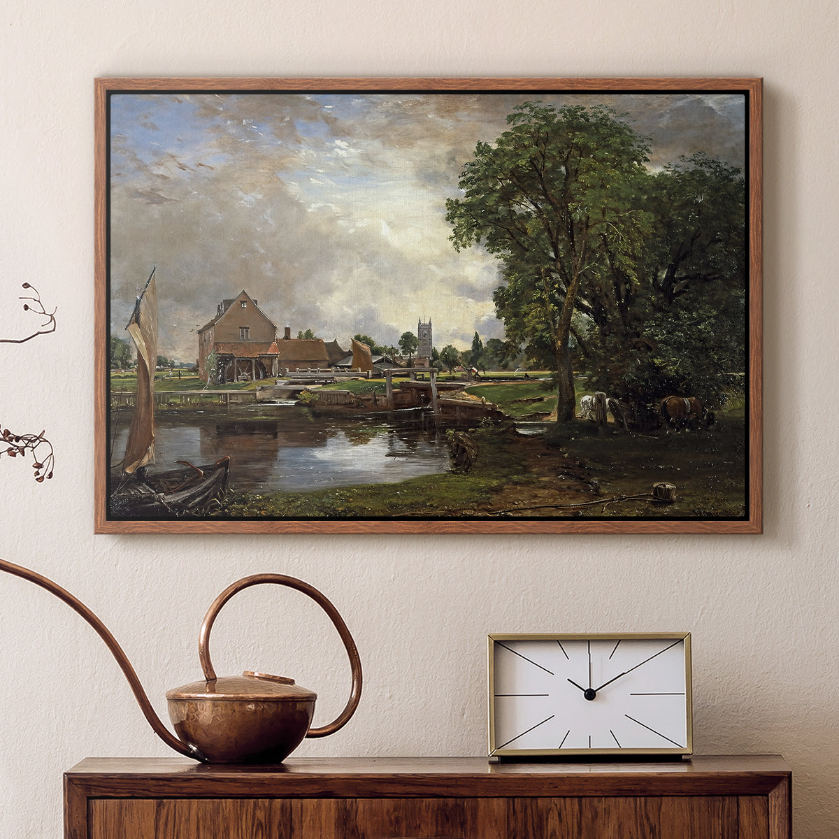Dedham Lock and Mill, c. 1820 - Floater Framed Canvas Print