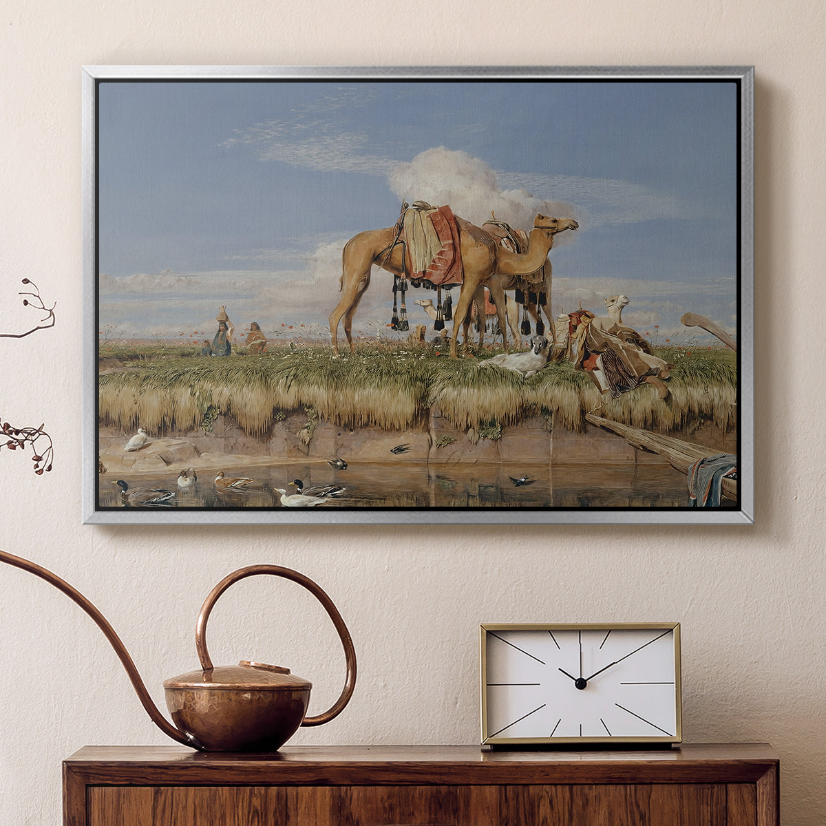 On the Banks of the Nile, Upper Egypt, 1876 - Floater Framed Canvas Print