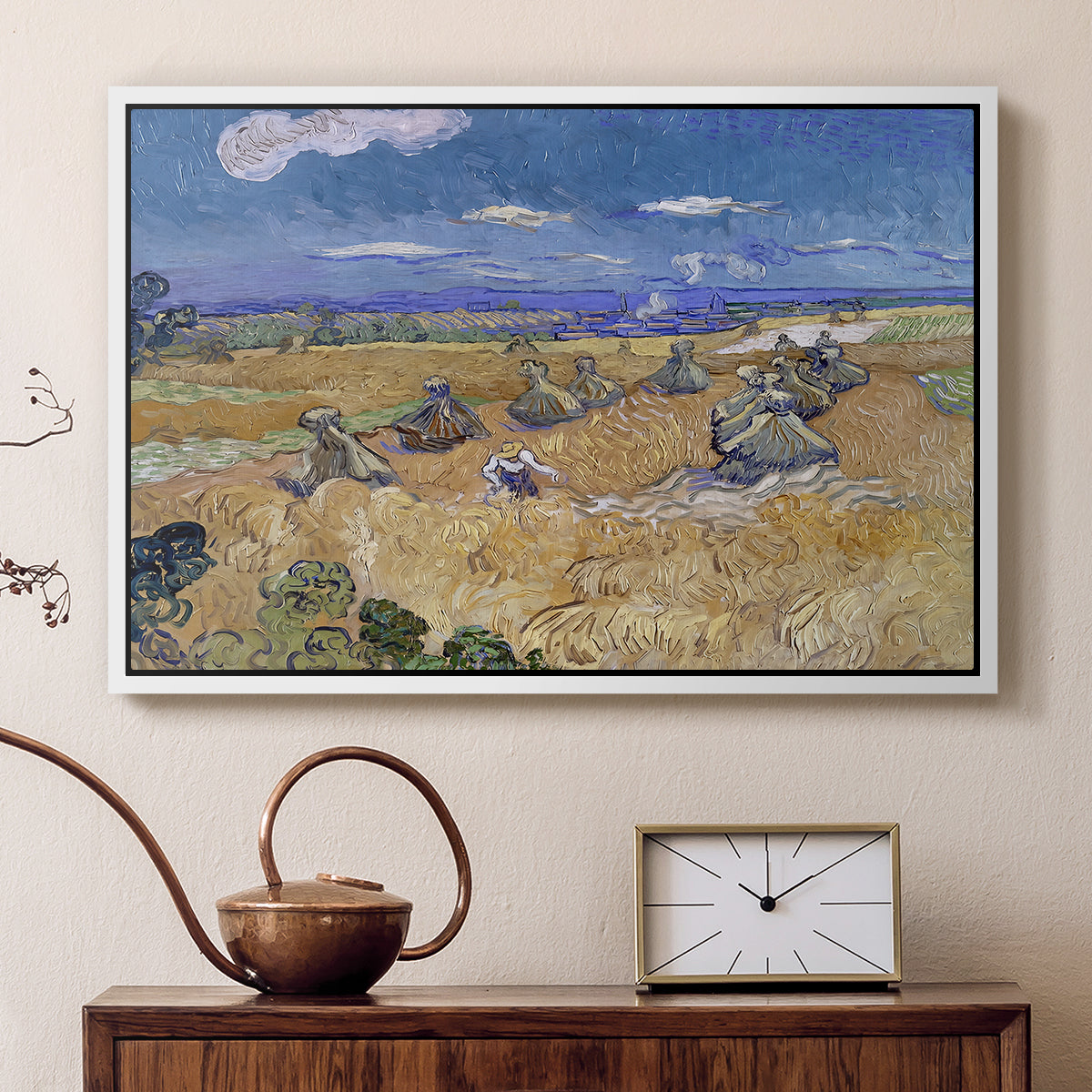 Wheat Field with Reaper, Auvers, 1888 - Floater Framed Canvas Print