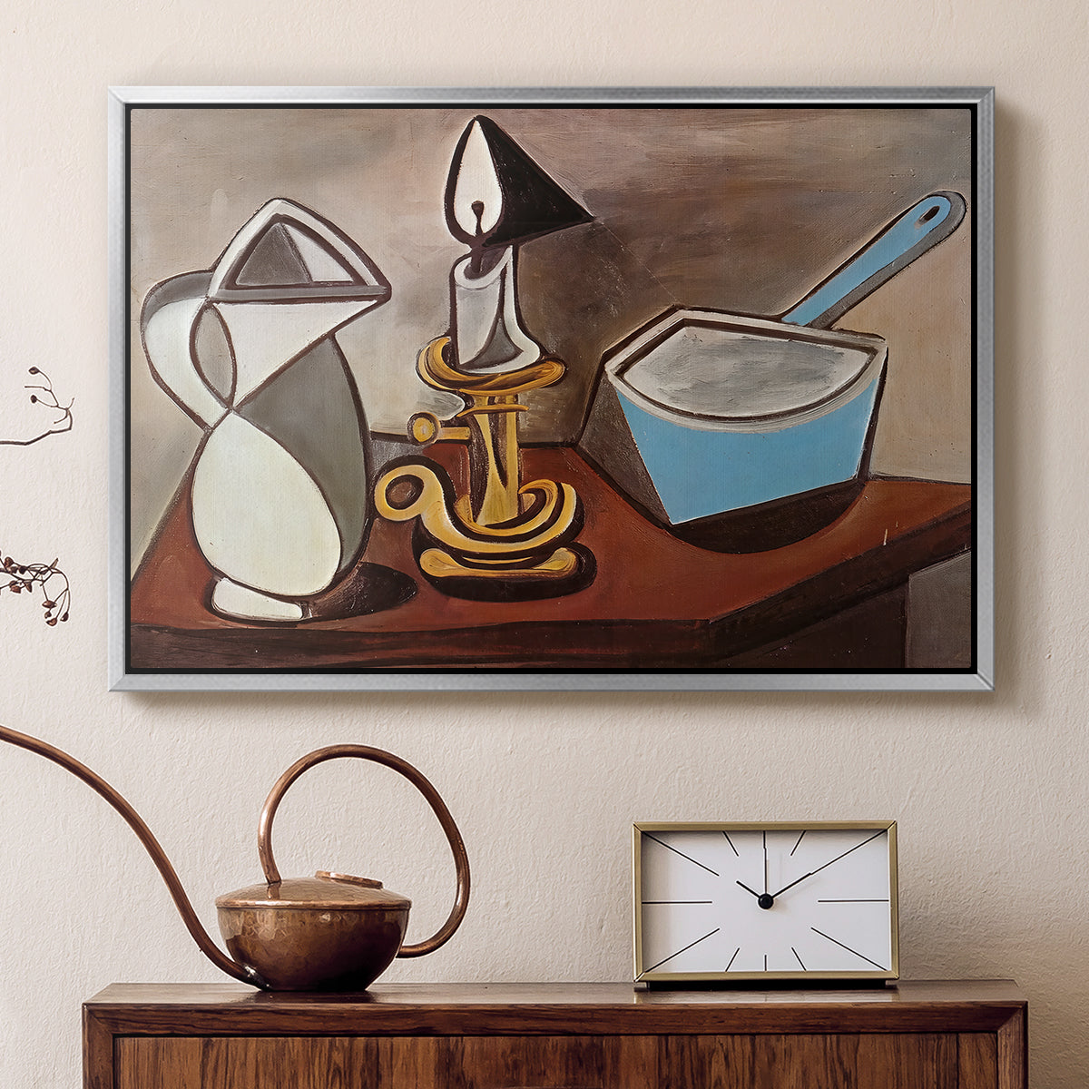 Jug, Candle, and Enamel Pan, 1950 - Floater Framed Canvas Print