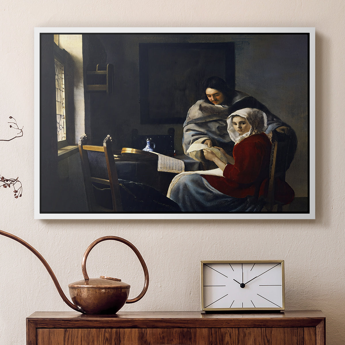 Girl Interrupted at Her Music, c. 1658-1659 - Floater Framed Canvas Print