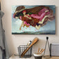 Canvas art print detailing an allegorical painting of intertwined figures in celestial setting, displayed in a softly lit workspace setting