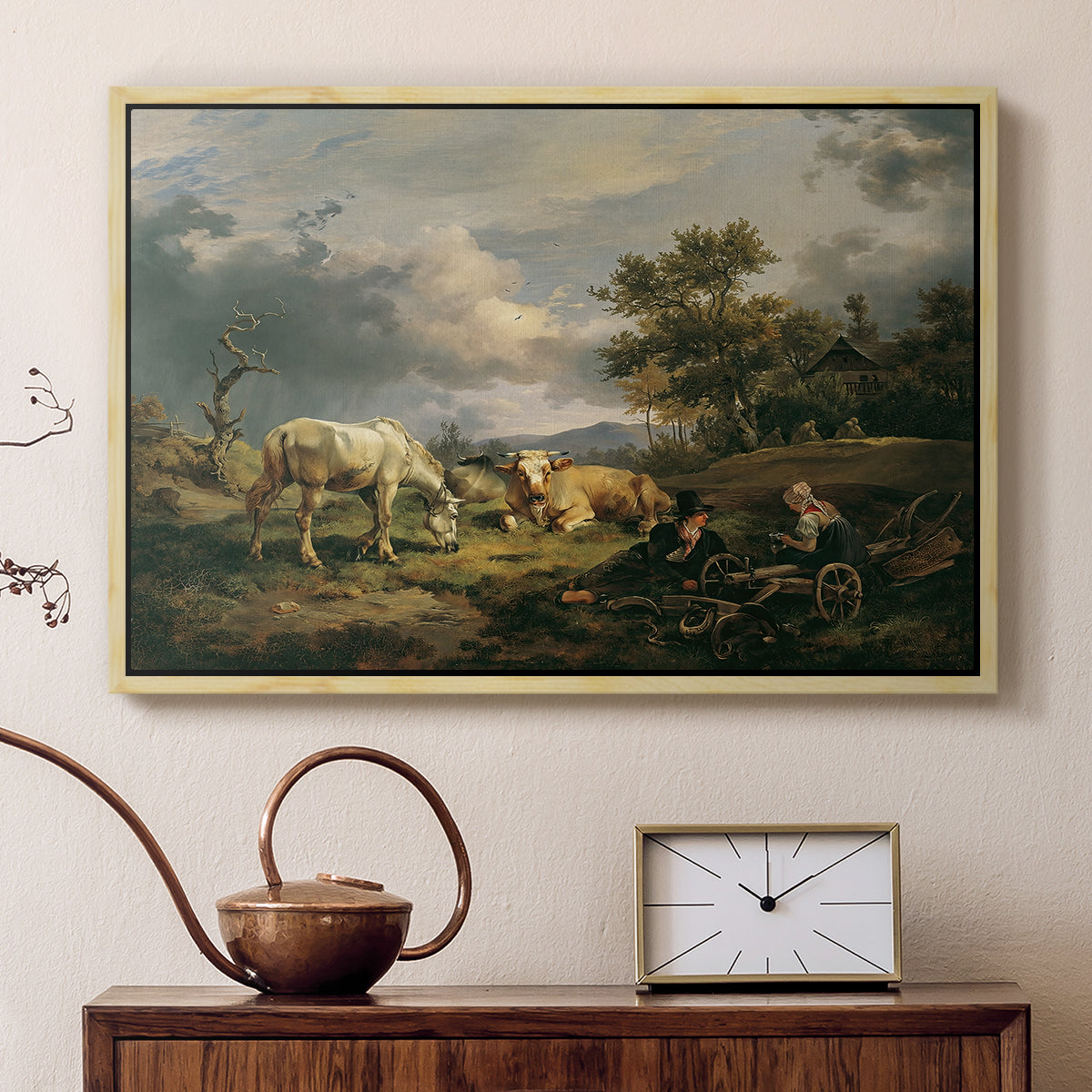 Young Peasant Couple Resting in the Field, 1829 - Floater Framed Canvas Print
