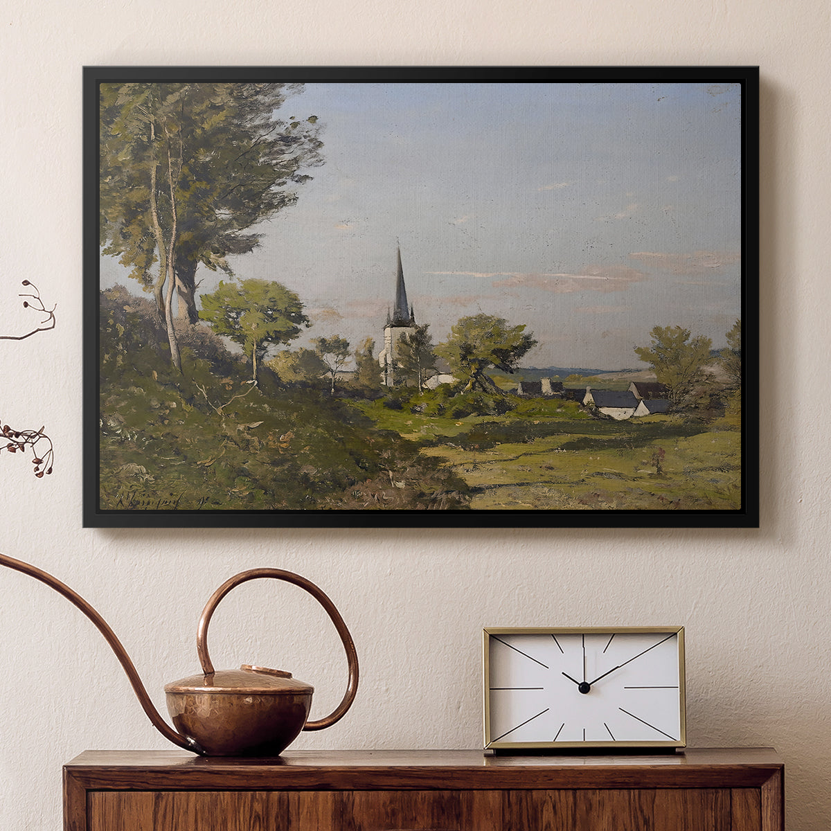 Village Landscape with Church, 1891 - Floater Framed Canvas Print