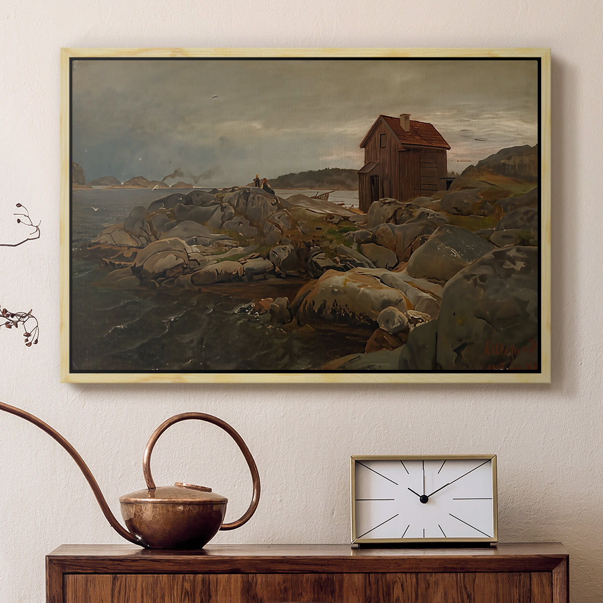 A Fisherman's Home, Lillesand, 1858 - Floater Framed Canvas Print