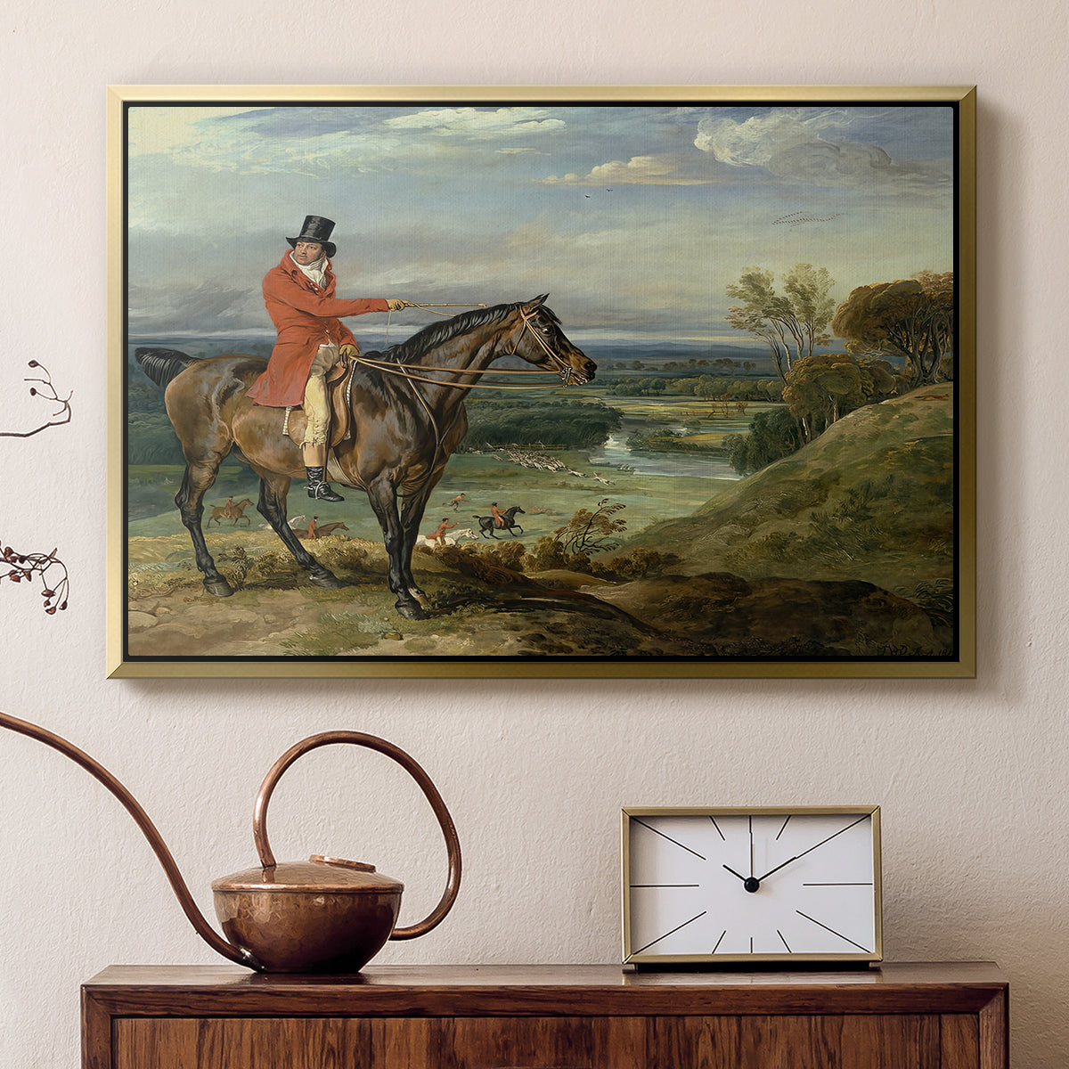 John Levett Hunting at Wychnor, Staffordshire, 1818 - Floater Framed Canvas Print