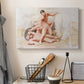Canvas art print detailing a figurative scene emphasizing gesture, displayed in a softly lit workspace setting