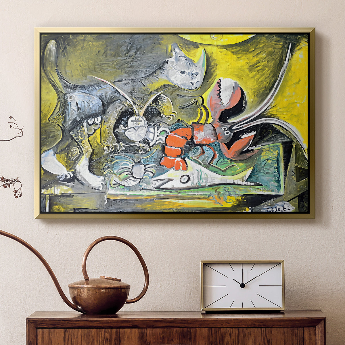 Still Life with Cat and Lobster, 1962 - Floater Framed Canvas Print