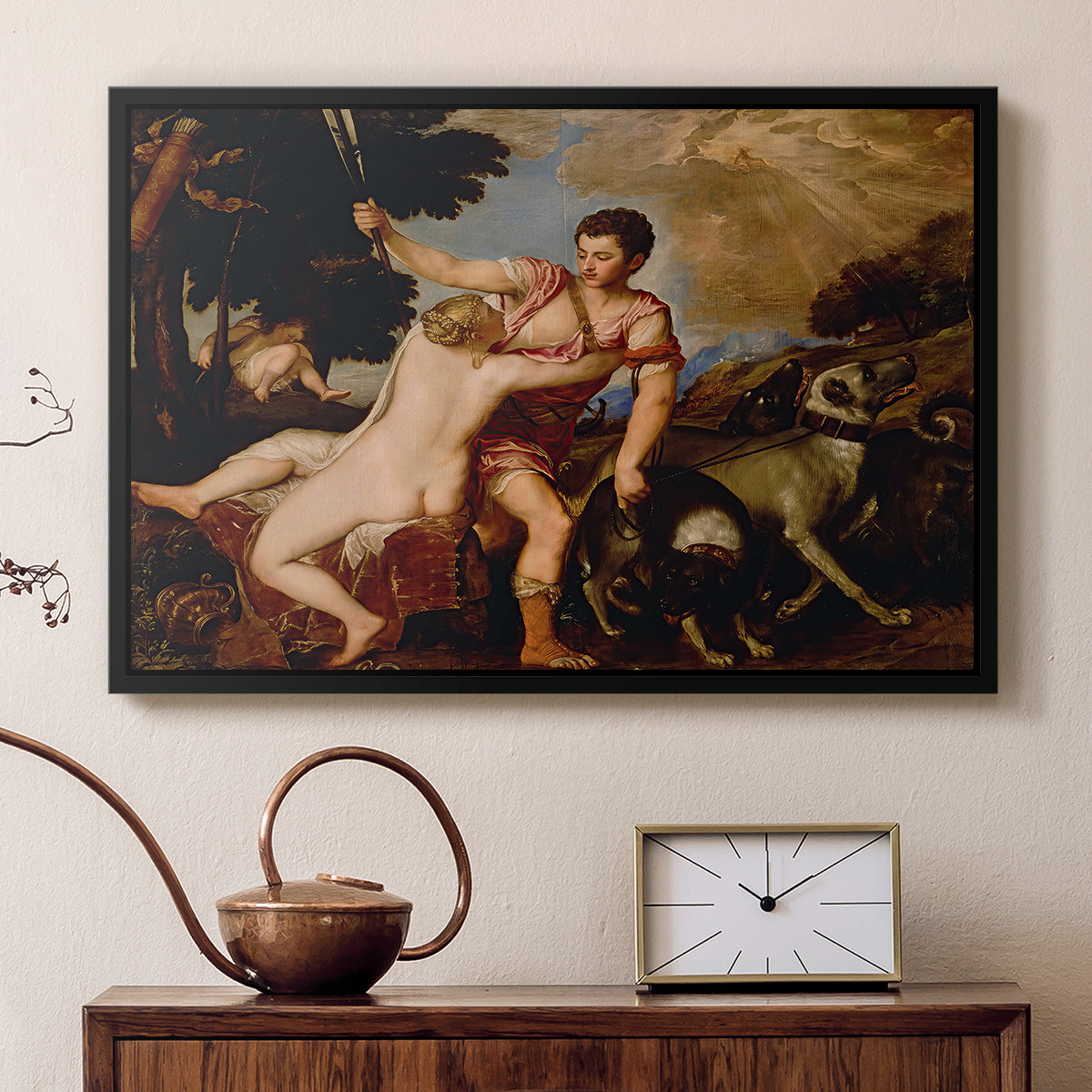 Venus and Adonis, 1554 - Floater Framed Canvas Print