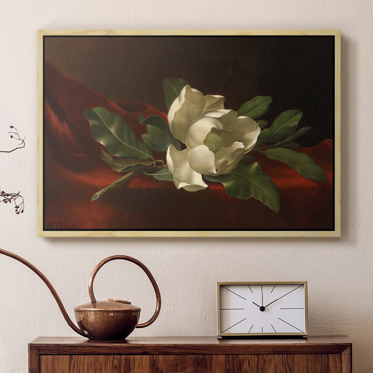 Magnolia on Red Velvet, c. 1885-1890 - Floater Framed Canvas Print