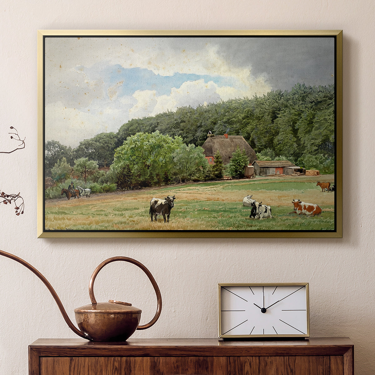 Farm with Grazing Cows (Bondegård med beitende kuer), 1892 - Floater Framed Canvas Print