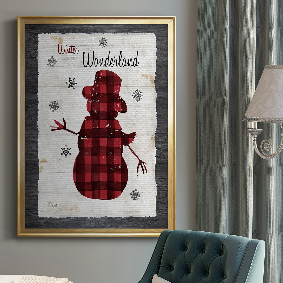 Checkered Snowman II - Modern Framed Canvas Print