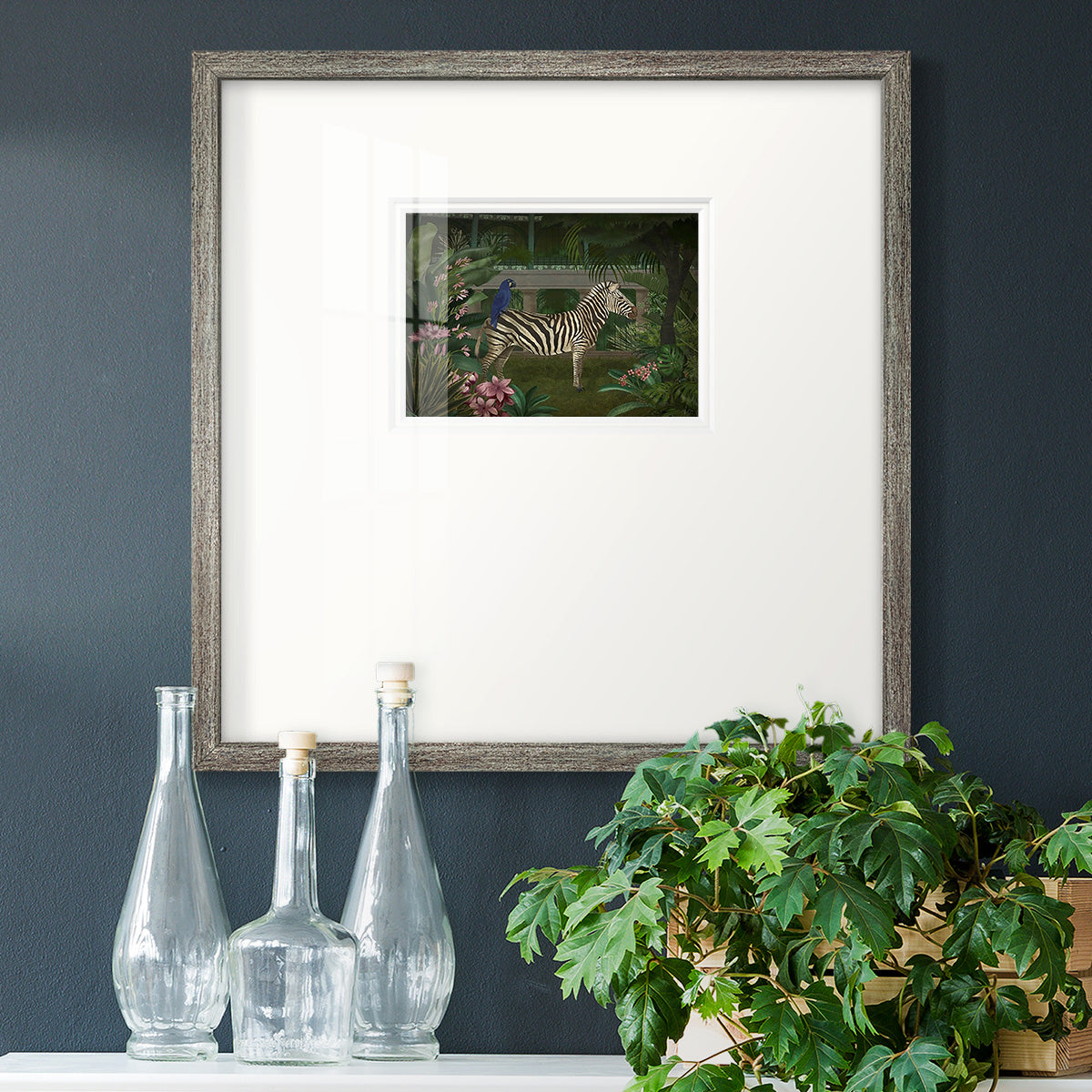 Zebra In Conservatory Premium Framed Print Double Matboard