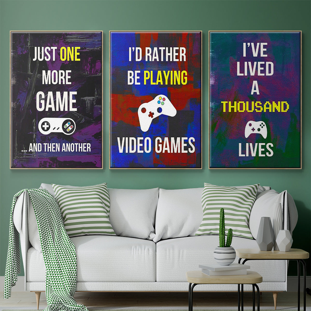 Gamer at Play I - Framed Premium Gallery Wrapped Canvas L Frame 3 Piece Set - Ready to Hang