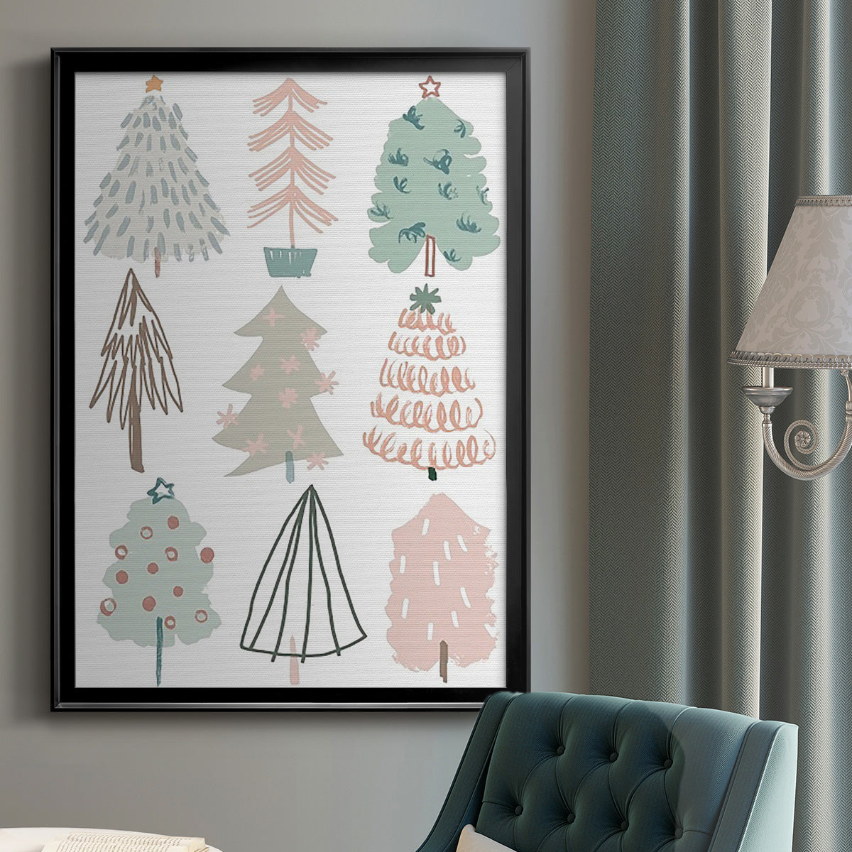 Christmas Tree Sketchbook I - Modern Framed Canvas Print