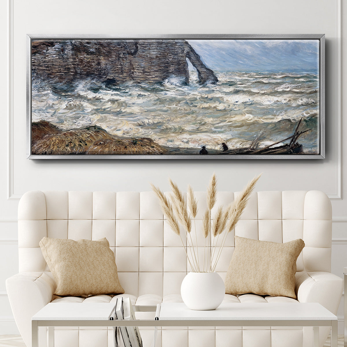 The Manneport, Étretat, Rough Sea, 1883 - Floater Framed Canvas Print