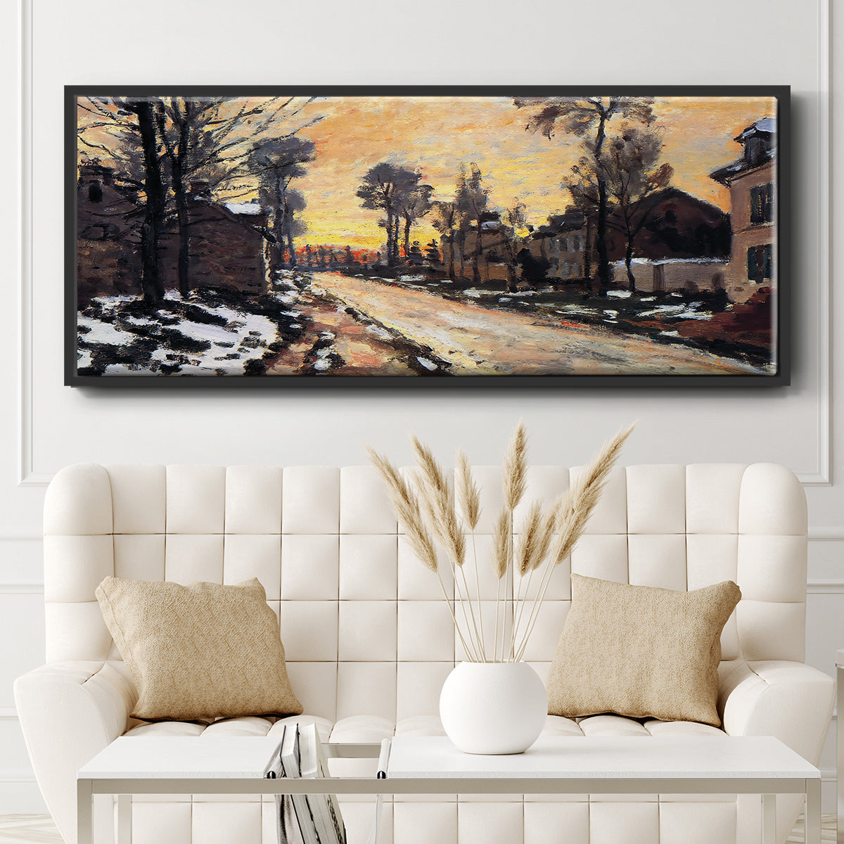 Road at Louveciennes, Melting Snow, Sunset, 1870 - Floater Framed Canvas Print