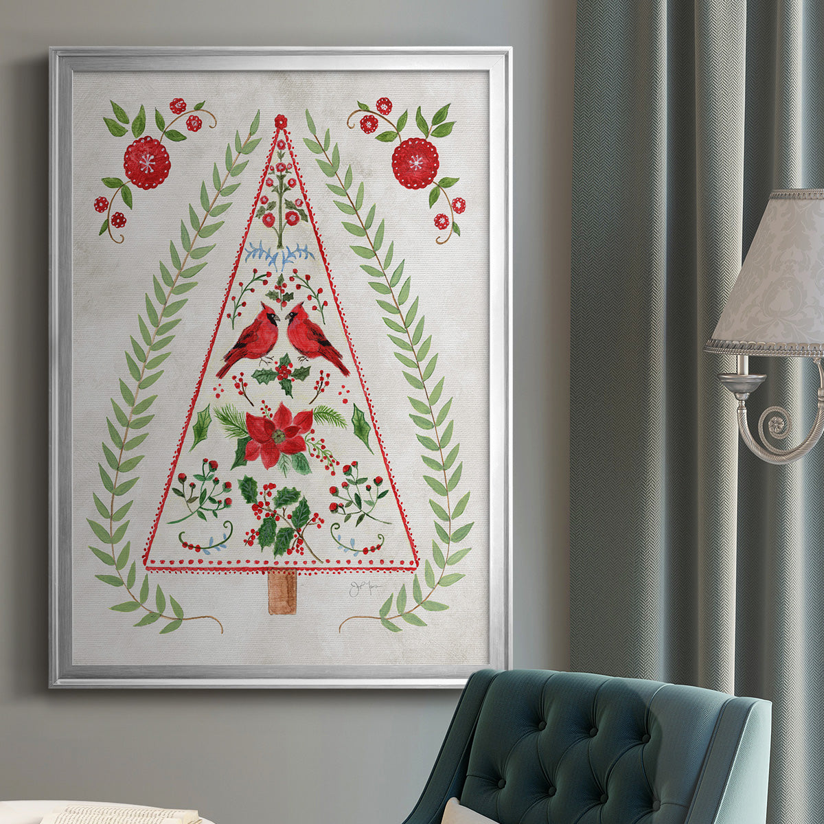 Christmas Folk Tree - Modern Framed Canvas Print