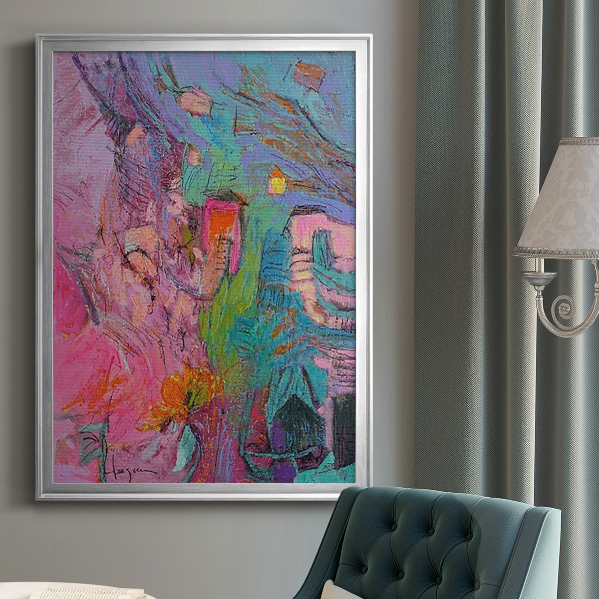 My Pink House - Modern Framed Canvas Print