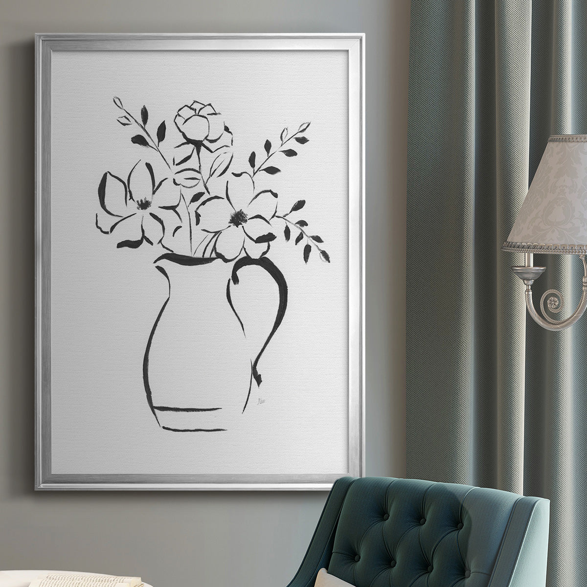 Sketchy Bouquet II - Modern Framed Canvas Print