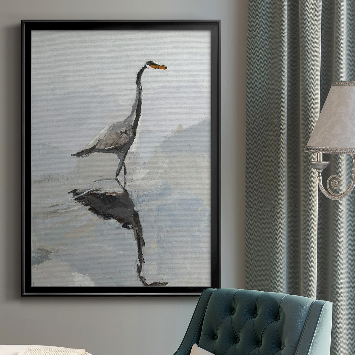 Heron - Modern Framed Canvas Print