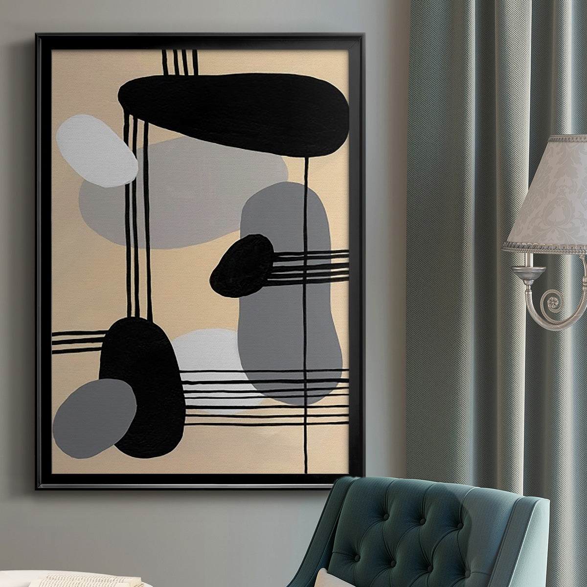 Interconnected Shapes II - Modern Framed Canvas Print