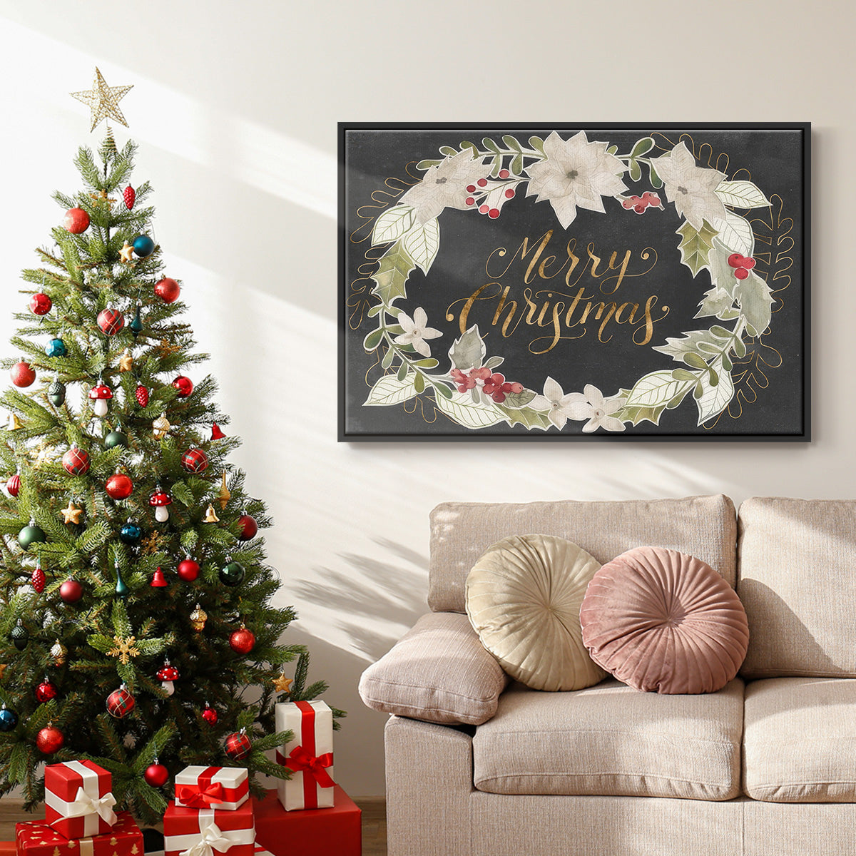 Gilded Christmas Collection A - Framed Gallery Wrapped Canvas in Floating Frame