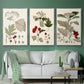 Leaves & Berries I - Framed Premium Gallery Wrapped Canvas L Frame 3 Piece Set - Ready to Hang