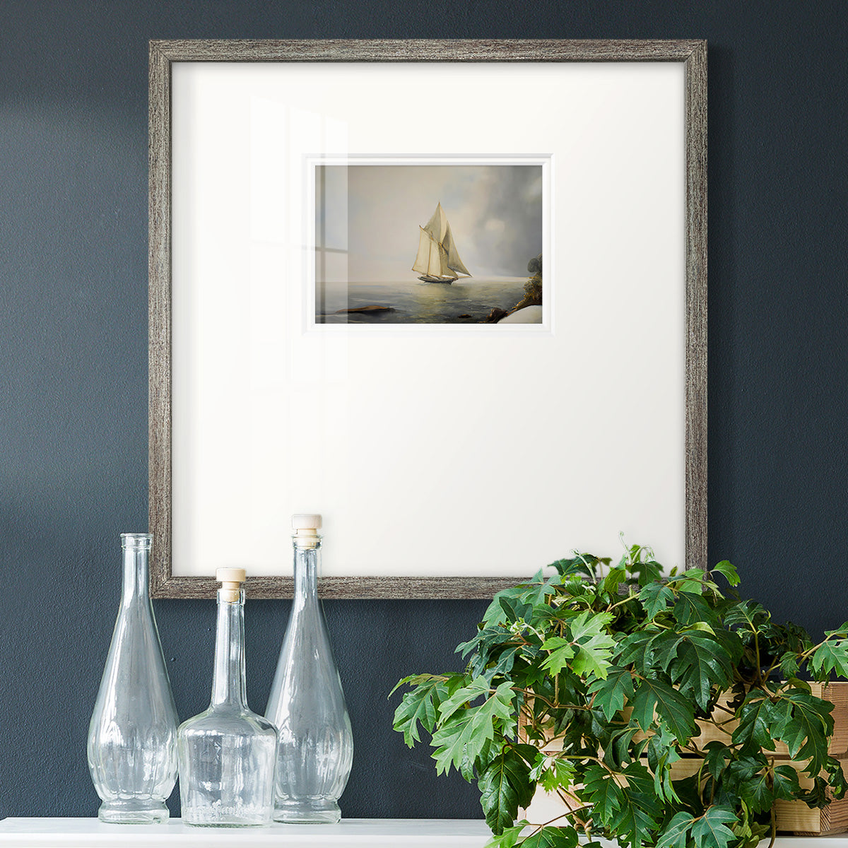 Foggy Sail I Premium Framed Print Double Matboard