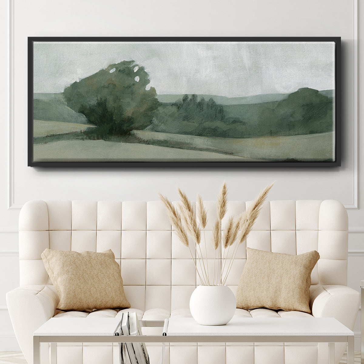 Soft Green Landscape I - Floater Framed Canvas Print