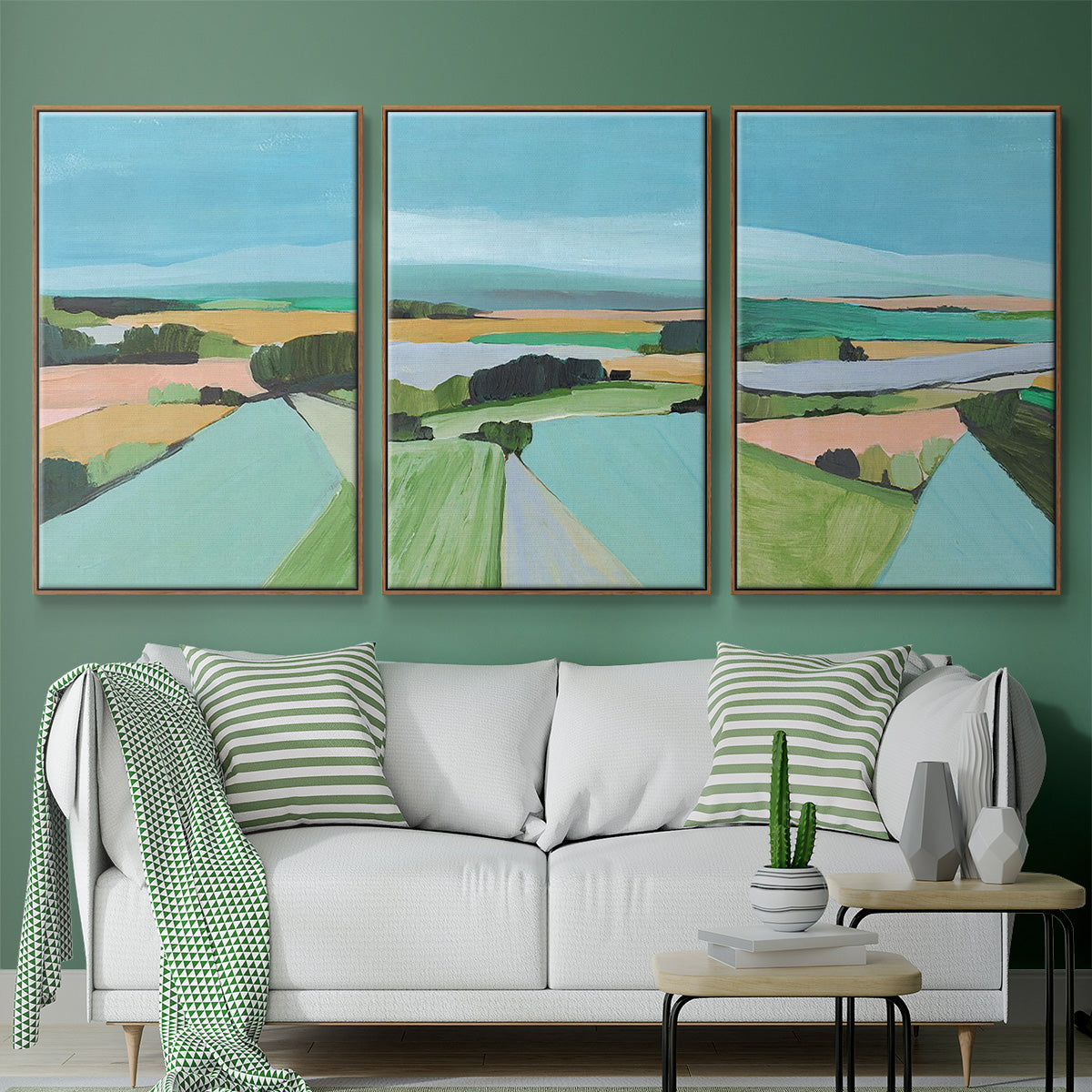 Bright Colored Countryside I - Framed Premium Gallery Wrapped Canvas L Frame 3 Piece Set - Ready to Hang