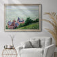 Impressionist coastal villas landscape by Gustave Caillebotte in an ornate champagne frame displayed in a bright interior setting.