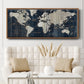 Old World Map Blue - Floater Framed Canvas Print