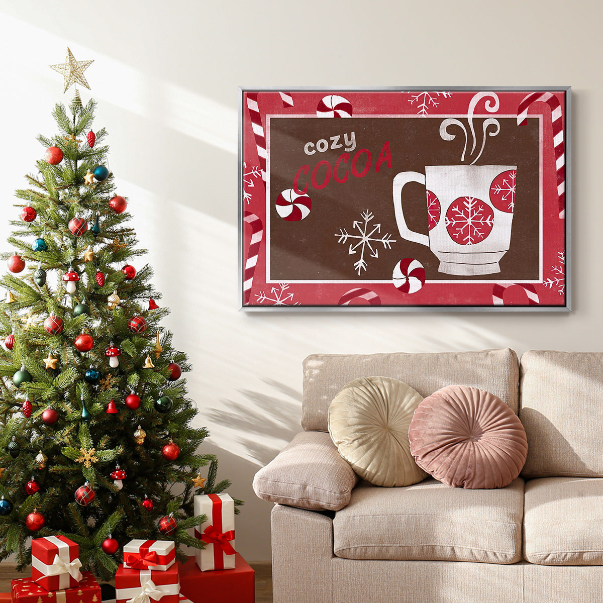 Cozy Cocoa Christmas Collection A - Framed Gallery Wrapped Canvas in Floating Frame