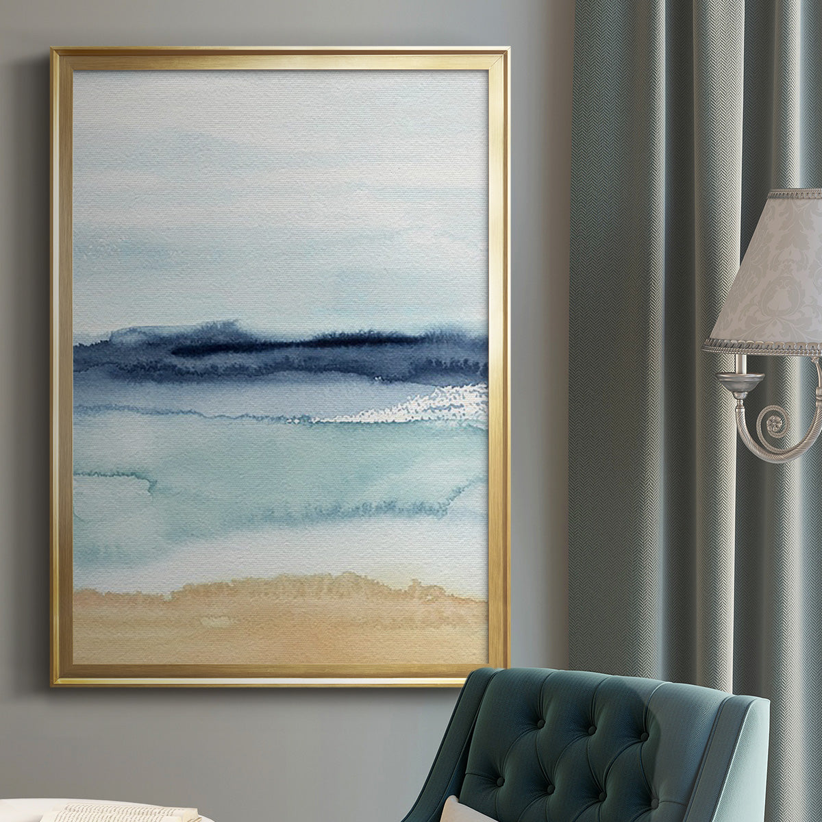 Watercolor Ocean Horizon II - Modern Framed Canvas Print