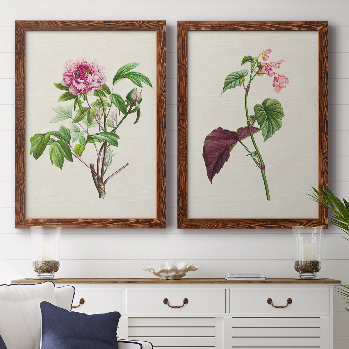 Pretty Pink Botanicals V - Premium Framed Canvas 2 Piece Set - Ready to Hang