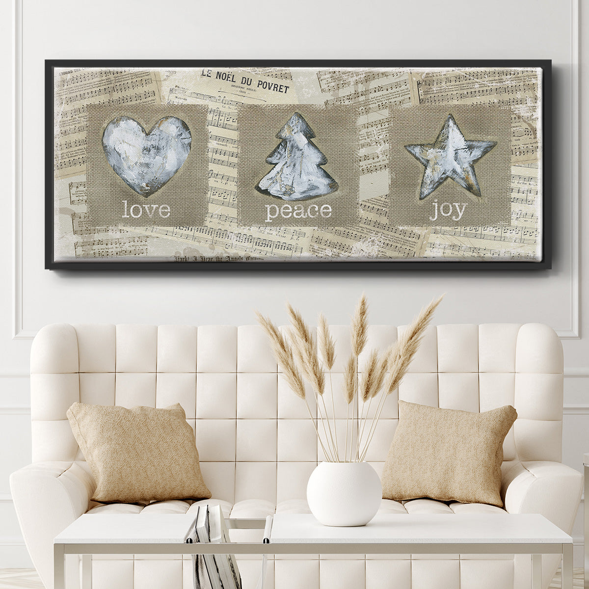 Burlap Music Ornaments - Floater Framed Canvas Print
