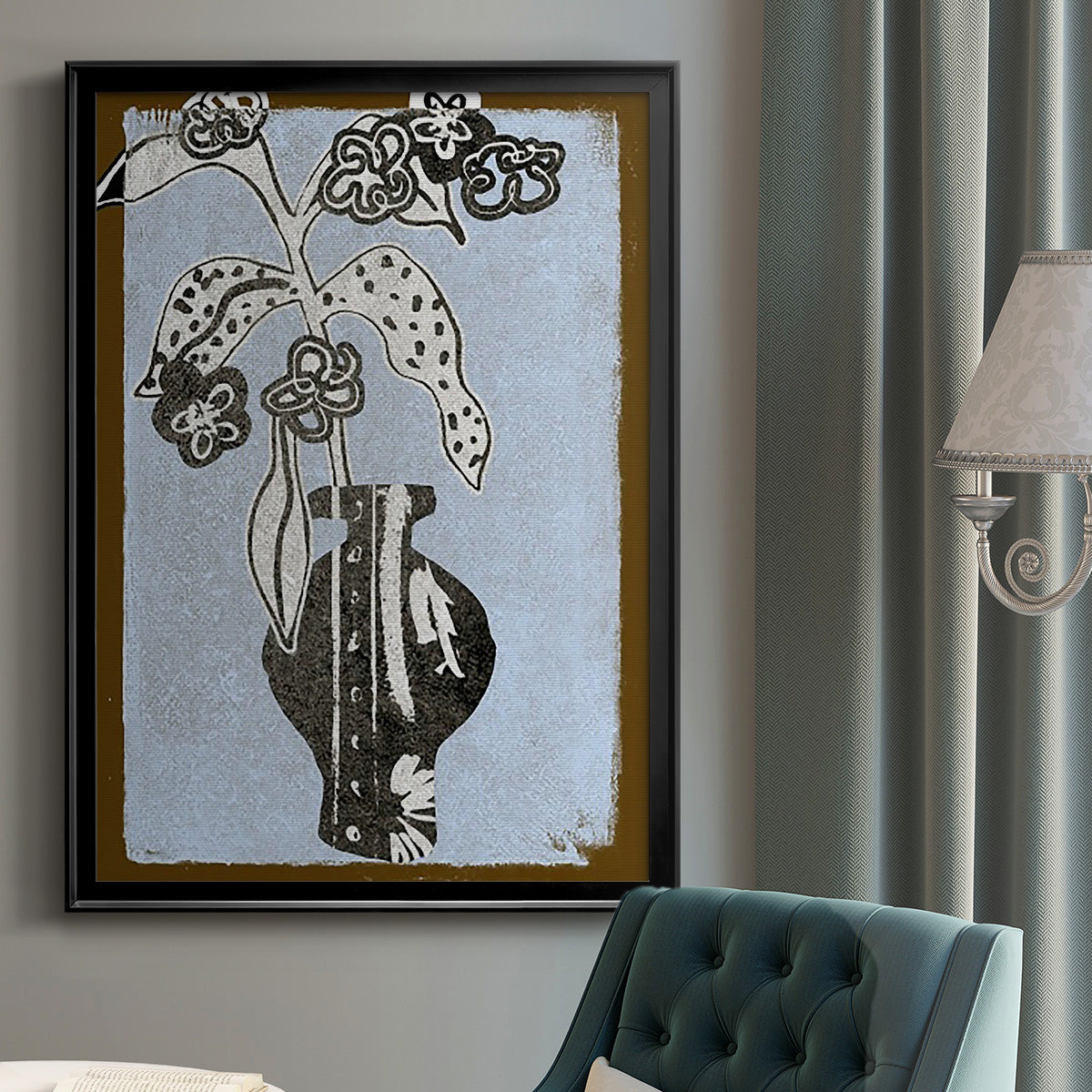 Graphic Flowers in Vase II - Modern Framed Canvas Print