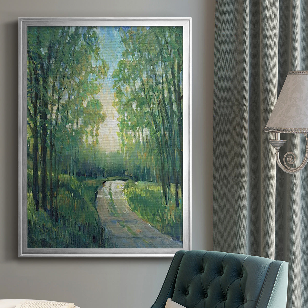 Golden Light Pathways II - Modern Framed Canvas Print