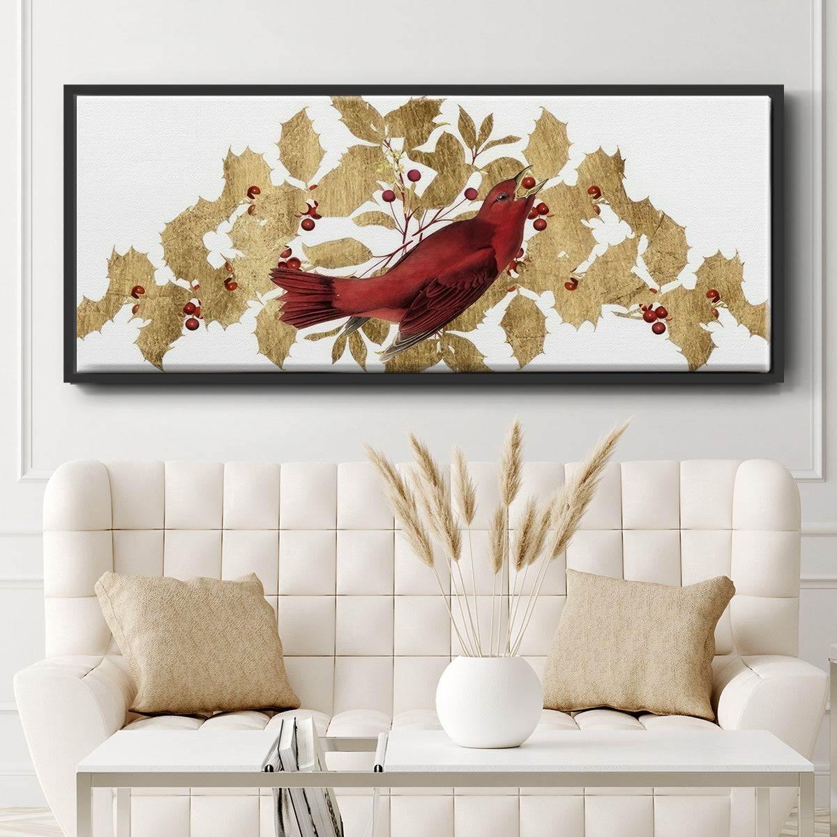 Red Bird Christmas Collection D - Floater Framed Canvas Print